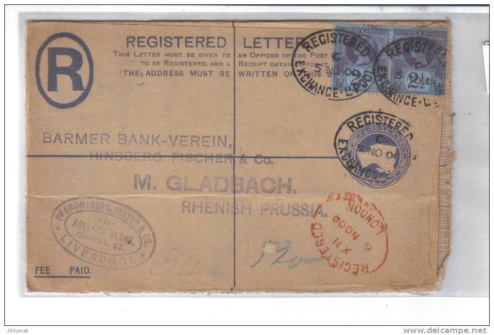 ENG64 - GRAN BRETAGNA , Vittoria Intero REGISTERED Per La Prussia . Poco Fresco - Storia Postale