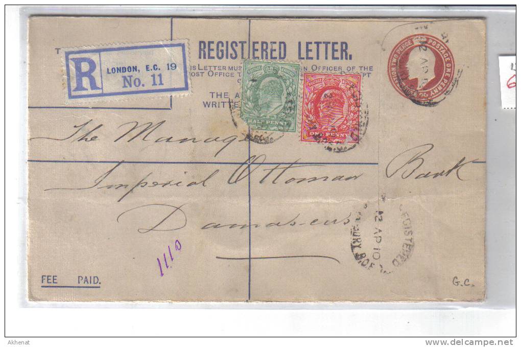 ENG65 - GRAN BRETAGNA ,  Intero REGISTERED Per Damasco Syria . - Storia Postale