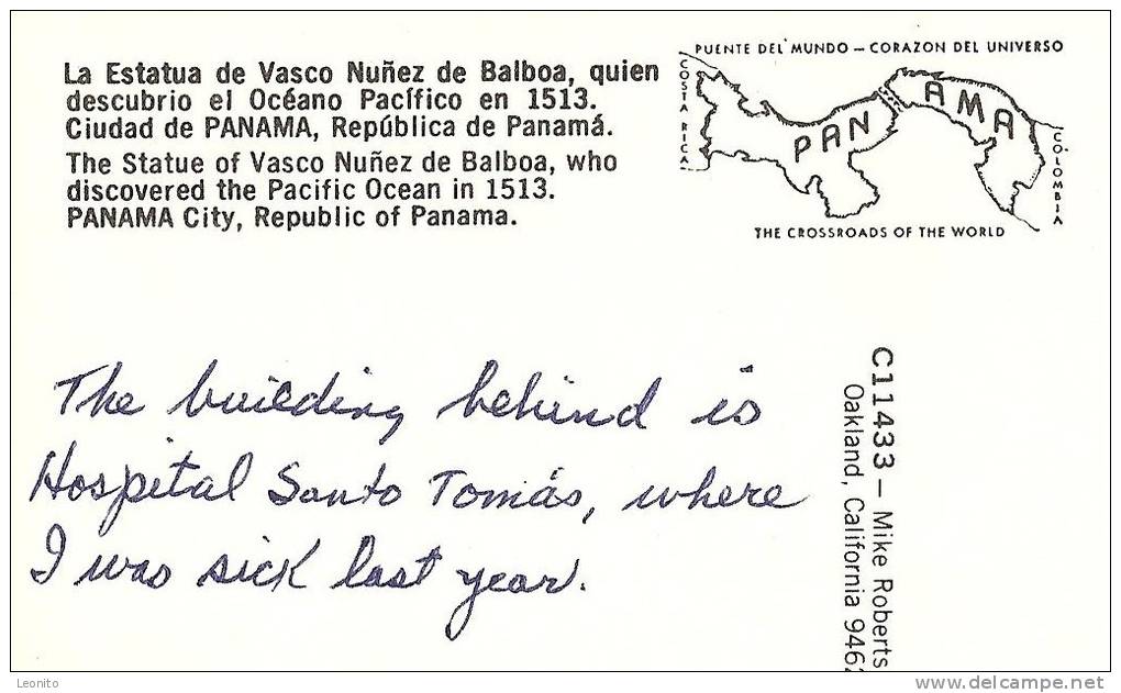 PANAMA Estatua De Vasco Nunez De Balboa Discovered Pacific Ocean 1513 Hospital Santo Tomas - Panama