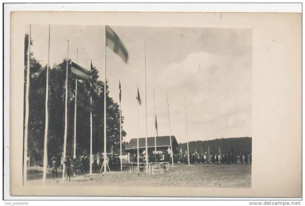 SCOUTING, INTERNATIONAL JAMBOREE IN FINLAND, GIRL SCOUTS,  FLAGS IN CAMP, EX Cond.  REAL PHOTO, 1931 - Scoutismo