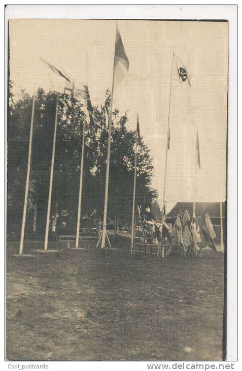 SCOUTING, INTERNATIONAL JAMBOREE IN FINLAND, GIRL SCOUTS, FLAGS IN CAMP,  EX Cond.  REAL PHOTO, 1931 - Scoutismo