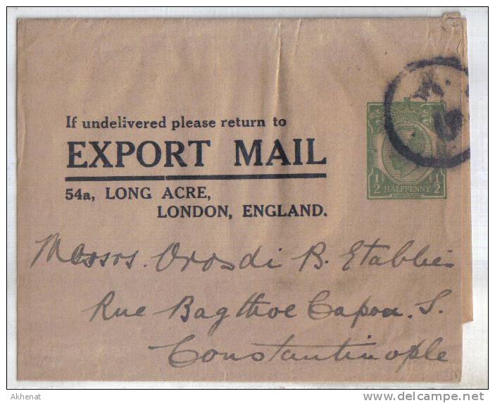 ENG71 - U.K. ,  FASCETTA EXPORT MAIL Diretta In Costantinople . Poco Fresco - Storia Postale