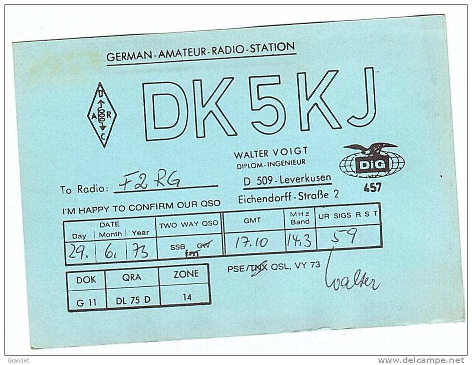 CARTE RADIO QSL - ALLEMAGNE - LEVERKUSEN - 1973. - Radio-amateur