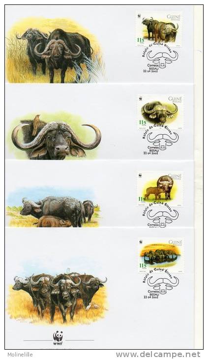 FDC WWF - GUINEE BISSAU N° 1032/35 - FAUNE : BUFFLES - FDC