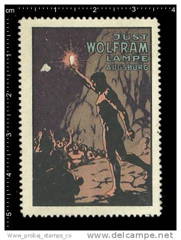 Old Original German Poster Stamp (cinderella, Label, Reklamemarke) Wolfram Lamp,Electricity,Lighting,light Bulbs,nude - Electricity
