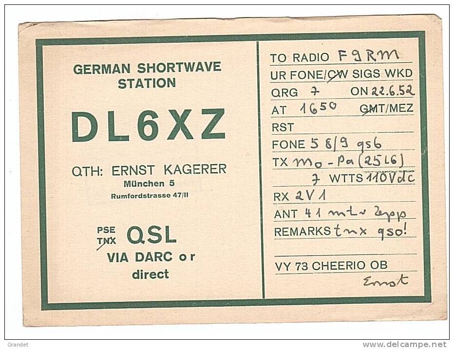 CARTE RADIO QSL - ALLEMAGNE - GERMANY - MUNCHEN - 1952.. - Radio-amateur