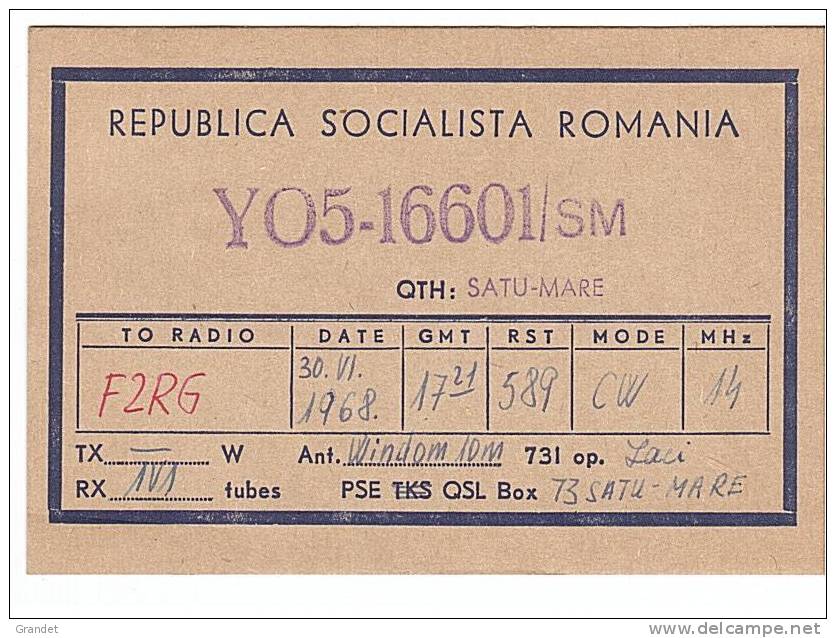 CARTE RADIO QSL - ROUMANIE - SATU-MARE - 1968. - Amateurfunk