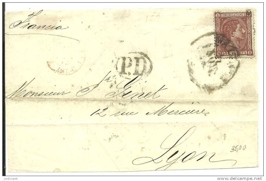 CARTA FRONTAL 1875 A LYON - Lettres & Documents