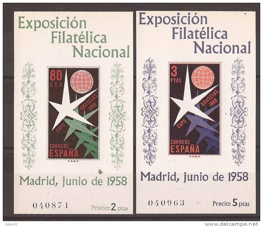 ES1222-1677THC.España.Spain.  Espagne.Exposicion   Filatelica Nacional. BRUSELAS 1953.(Ed 1222/3**),sin Charnela. LUJO - Hojas Conmemorativas