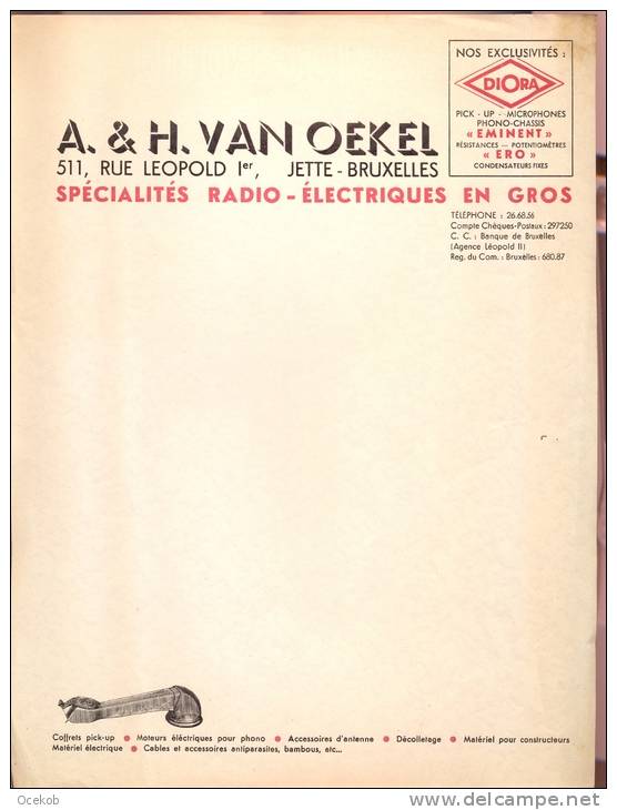 Faktuur - Facture A &H. Van Oekel Jette -  Bruxelles - Radio - Electriques En Gros - Électricité & Gaz