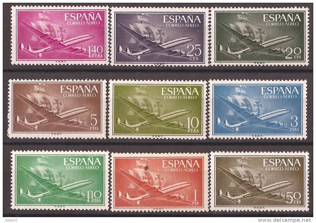 ES1169-B087TTOM.LOTE,Spai N.Aviones.Barcos.SUPER-CO NSTELLATION Y NAO SANTA MARIA 1955/56.(Ed. 1169/79**)sin Charnela - Otros (Mar)