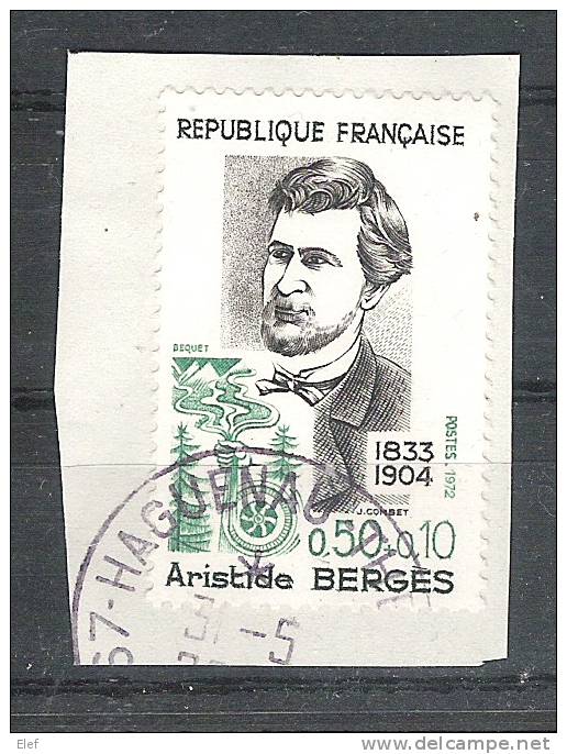 France 1972, SURTAXE, Aristide BERGES, Energie Electrique, Yvert N° 1707, Obl Sur Fragment, TB - Elektriciteit