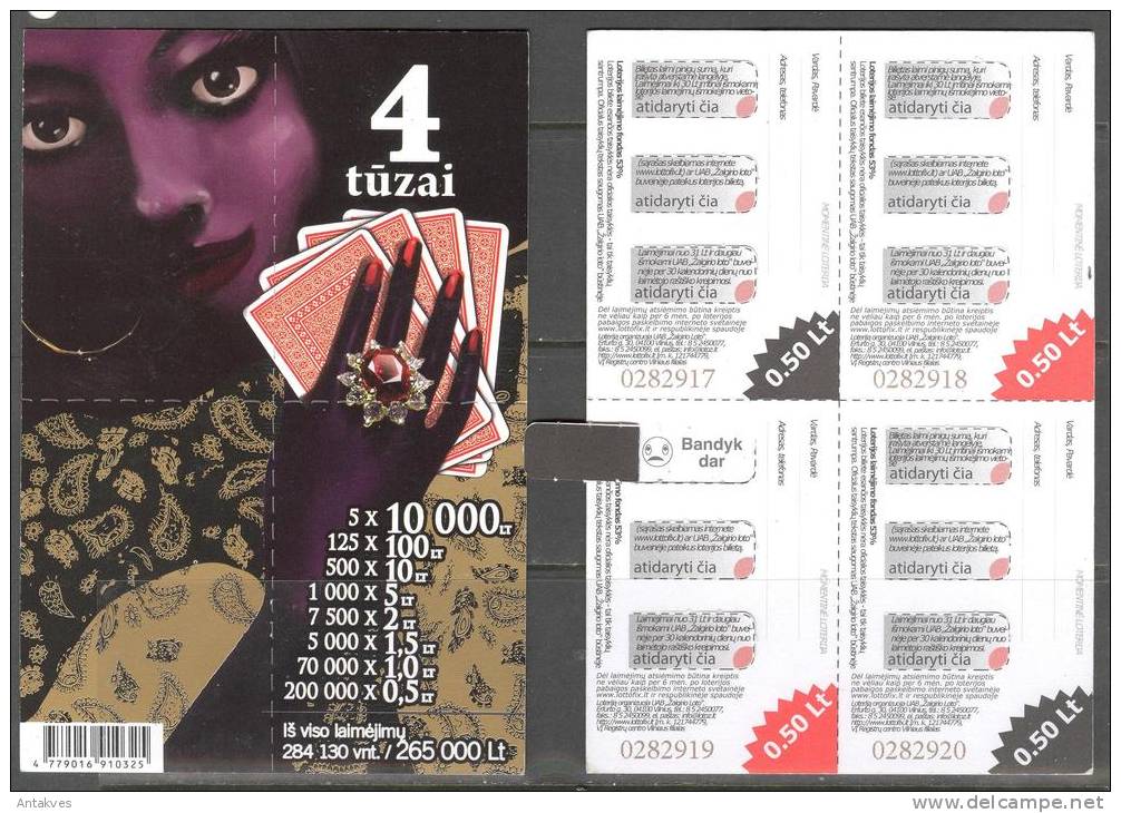 Lithuania Instant Lottery Ticket "4 Aces " Used - Lottery Tickets