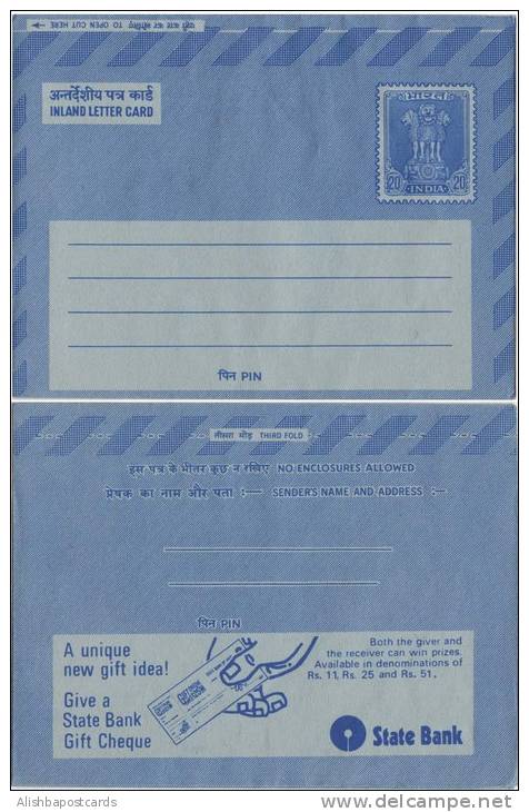 India 20p Inland Letter Advertisement Postal Stationery Mint, Give A State Bank Gift Cheque, Organization, Bank, Inde, I - Inland Letter Cards