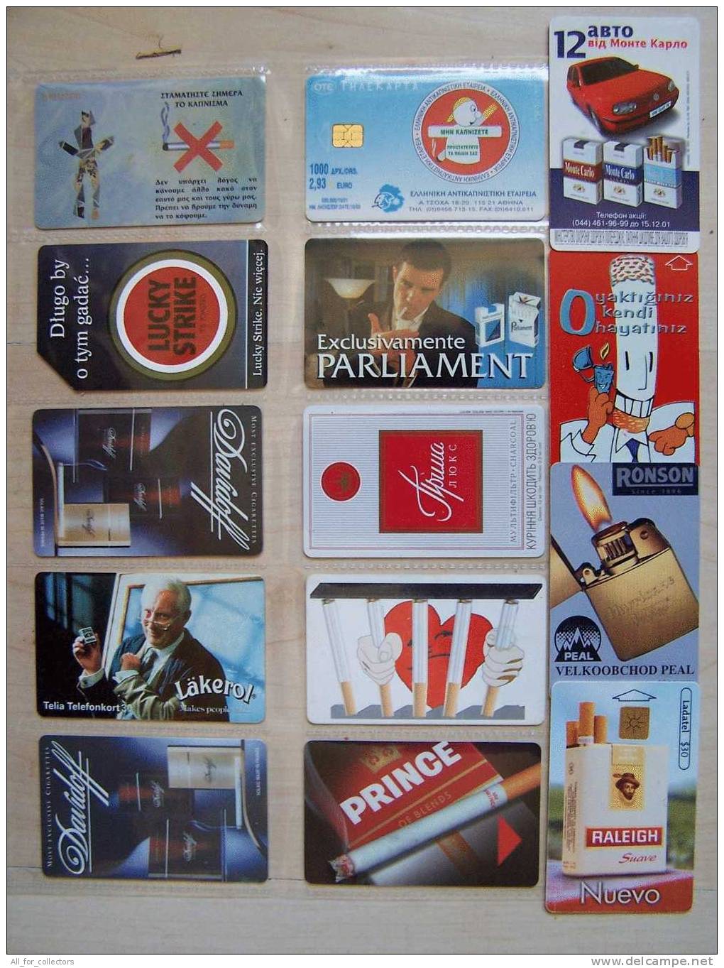 Interesting Collection Of 14 Different CIGARETTES Topic Cards Cartes Karten. Zigaretten Anti Smoke Davidoff A. Banderas - Collections