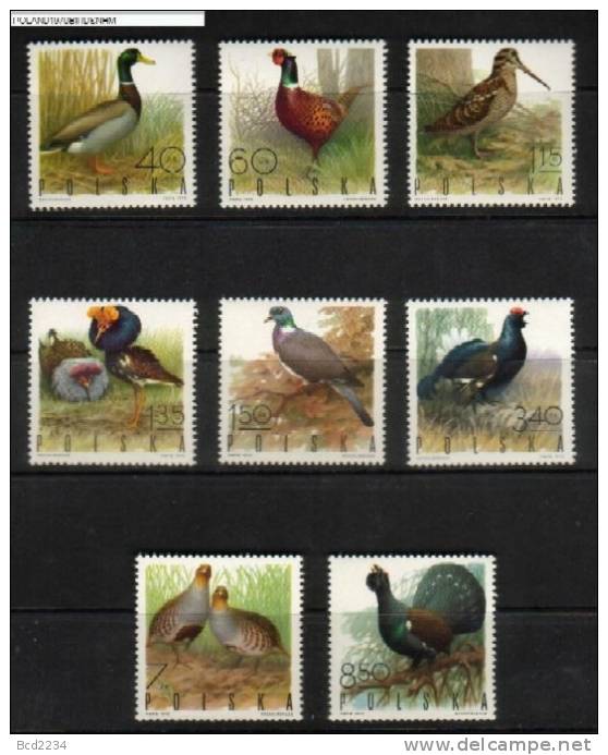 POLAND 1970 HUNTING HUNTED GAME BIRDS SET OF 8 NHM Animals - Gibier