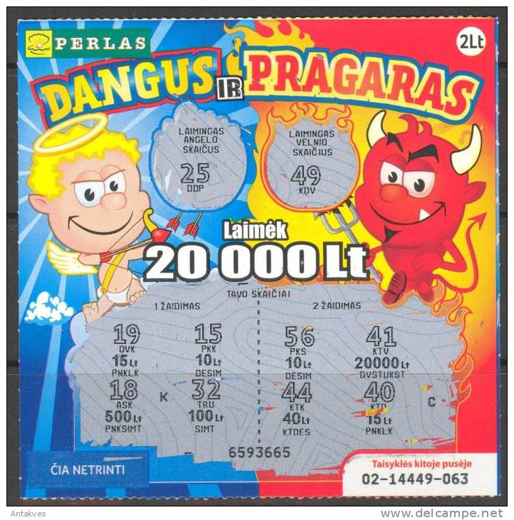 Lithuania Instant Lottery Ticket " Heaven And Hell " Used - Lottery Tickets