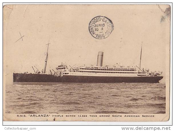 Royal Mail Lines RMS Arlanza CPA VINTAGE Postcard Used With Posted On High Sea [W20070] - Steamers