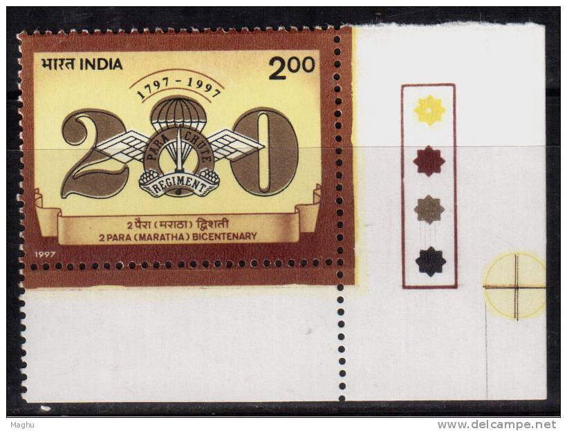 India MNH 1997, Traffic Light / 2nd Para Maratha Battalion, Parachute, Army, Militaria, - Unused Stamps