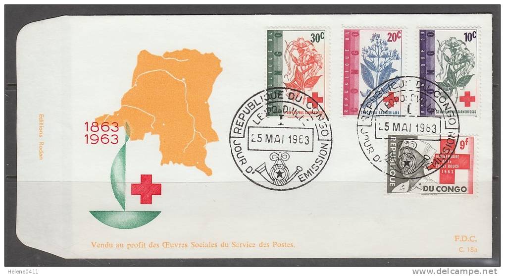 2 ENVELOPPES 1ER JOUR DE REP. DEM. DU CONGO - CENTENAIRE DE LA CROIX-ROUGE INTERNATIONALE - Red Cross