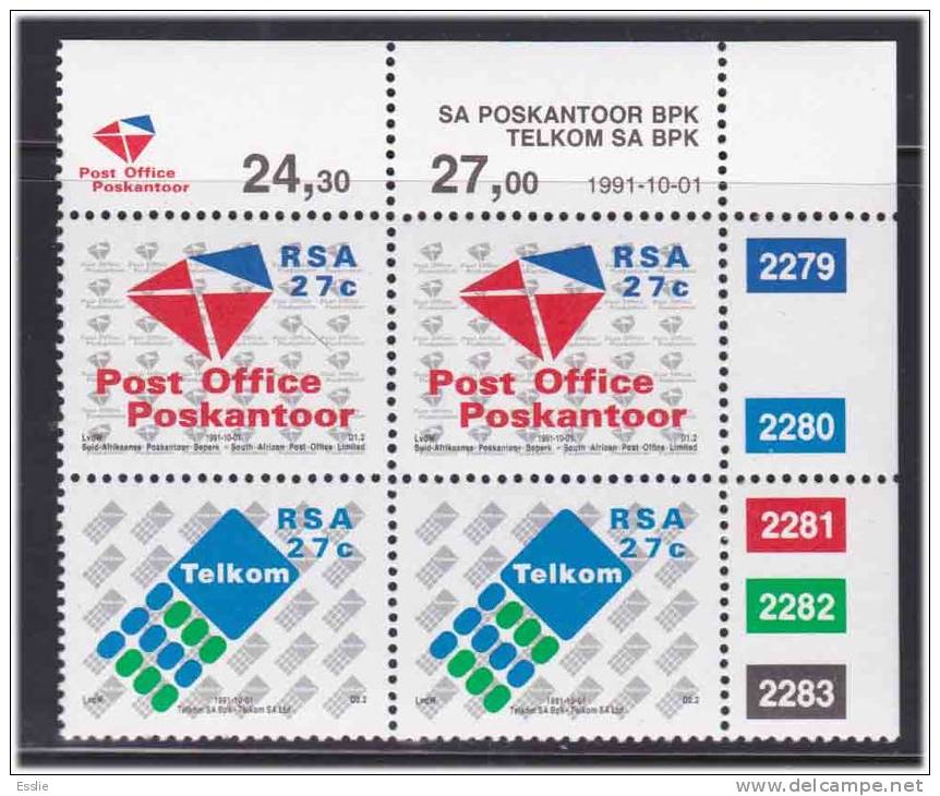 South Africa -1991 Establishment Of Post Office Ltd And Telkom - Control Blocks - Ungebraucht