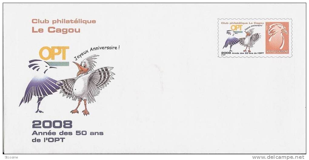 Entier / Stationery / PSE - PAP Privé Nouvelle Calédonie - 50 Ans De L'OPT 1958-2008 - Oiseau Cagou / Bird - Prêt-à-poster