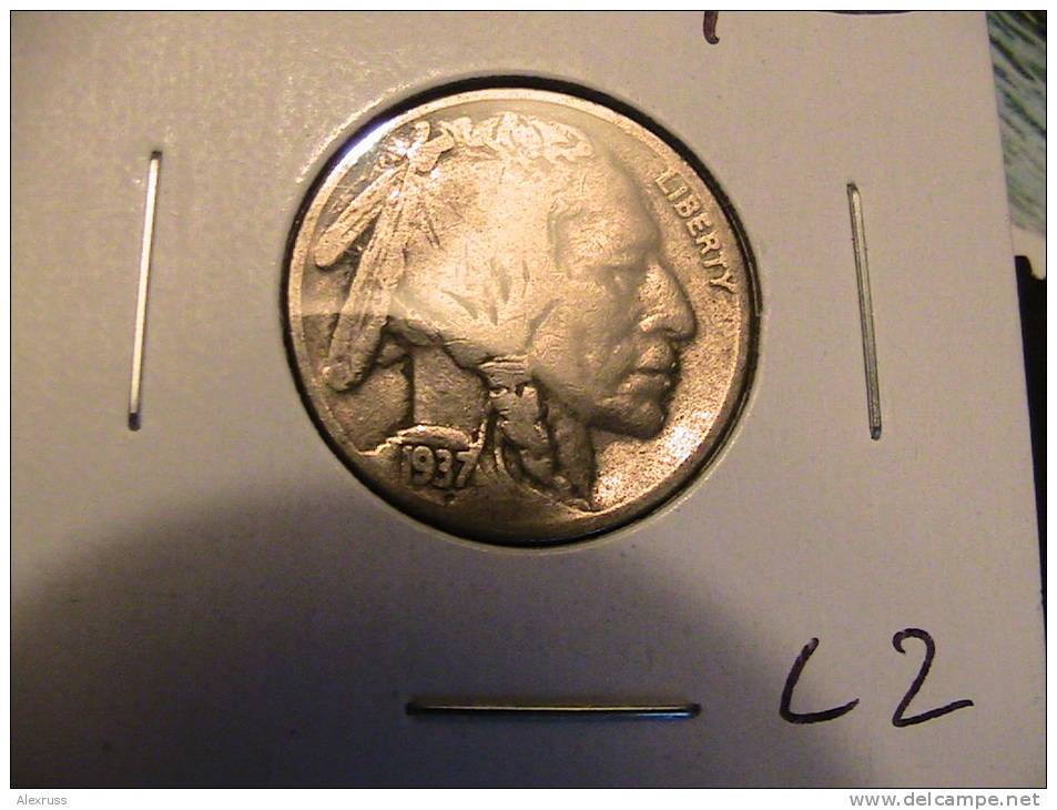 US 1937 ,Buffalo 5 Cents Coin ,VF - 1913-1938: Buffalo