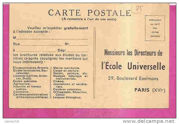 PARIS   - ** ECOLE UNIVERSELLE - 59 Bld EXELMANN ** ( Salle D´ Expédition Des Cours Et Inscription Des Elèves)  -  Edit/ - Onderwijs, Scholen En Universiteiten