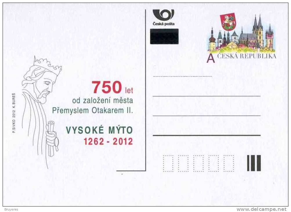 Entier Postal De 2012 Sur Carte Postale Avec Illustration "750 Ans De La Ville De Vysoke Myto" - Postkaarten