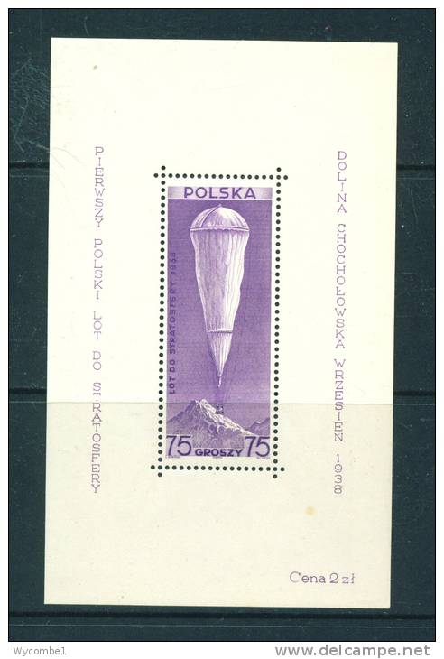 POLAND  -  1938  Stratosphere Balloon  Miniature Sheet Unmounted Mint As Scan (small Fox Spot Lower Right) - Neufs