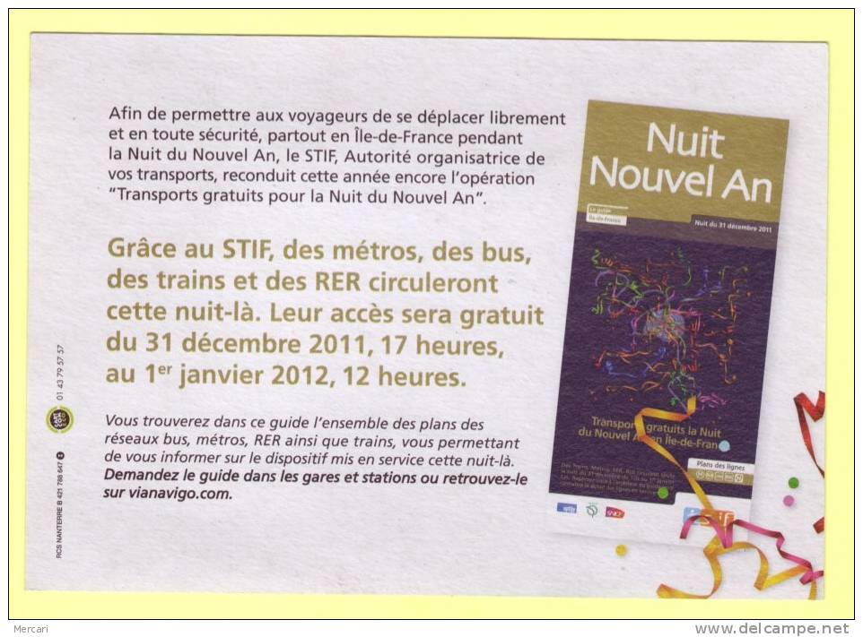 CP Pub Ratp, Metro Bus Plan Stylisé, Transport Gratuit La Nuit Du Nouvel An En Île-de-France - Métro