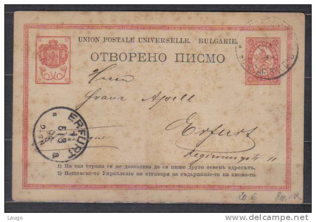 Bulgaria Old Postcard From Sofia To Erfurt 1894 , Some Smudges , See Scan - Ansichtskarten