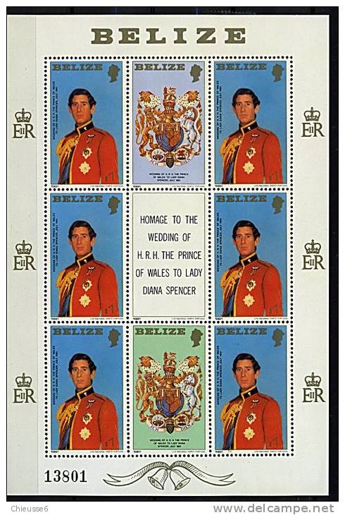 Belize Ob N° 521 à 523 En 3 Feuilles - Mariage Royal En Angleterre - Belize (1973-...)