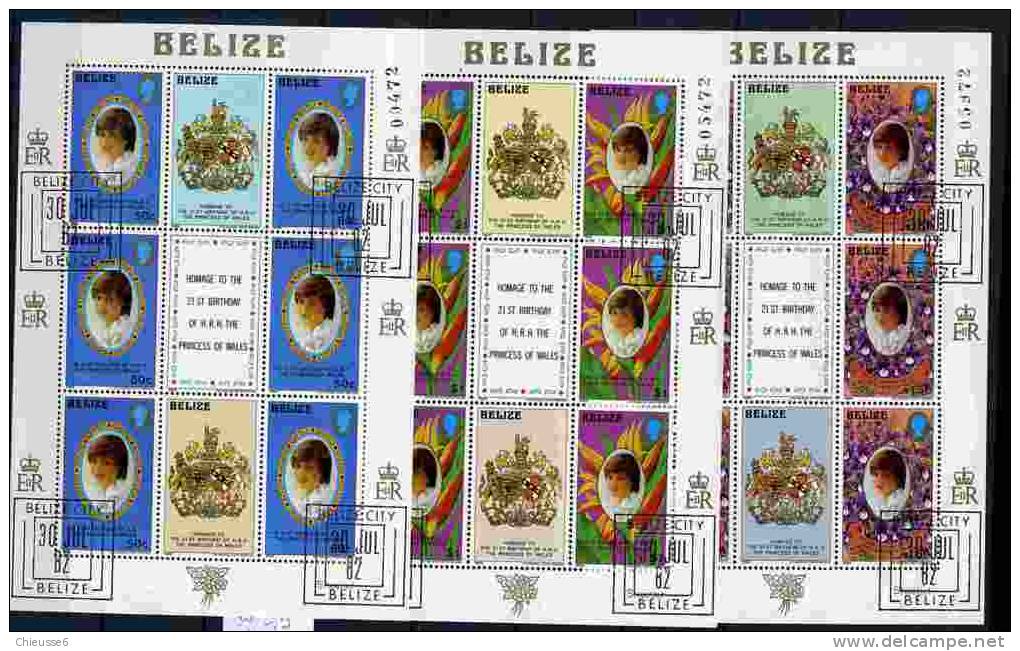 Belize Ob N° 585 à 587 En 3 Feuilles - 21e Ann. De La Princesse De Galles - Belize (1973-...)