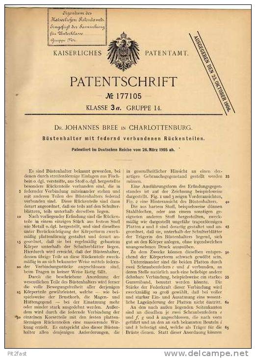 Original Patentschrift - Büstenhalter , BH , 1905 , Dr. J. Bree In Charlottenburg !!! - Biancheria Intima