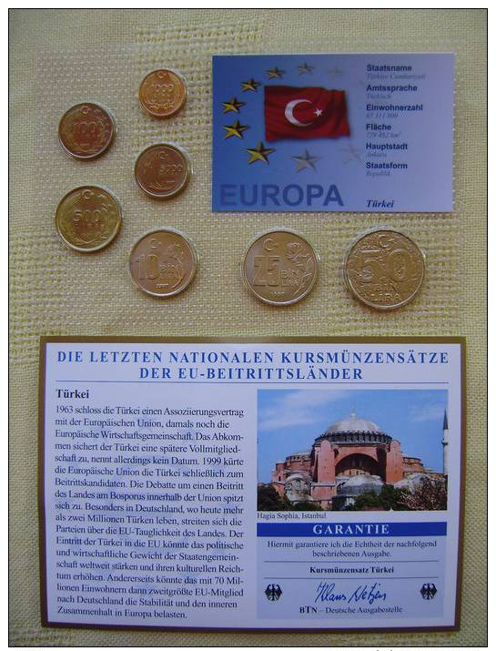 TURQUIA / TURKEY / TÜRKEI - BLISTER / SET ** 7 Monedas / Münzen / Coins 1991-97 ** UNC COA Certificado Zertifikat - Turquia