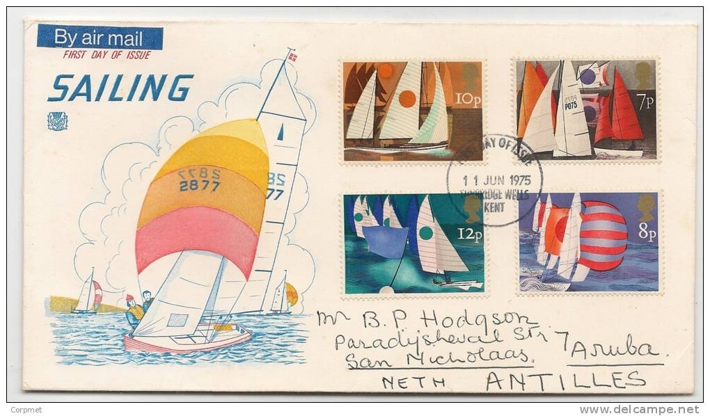 UK - 1975 SAILING FDC -SG 980/3 -# 981 With Black Partially Omitted -almost # 981a  -see Scan 2 -comparition With Normal - Variétés, Erreurs & Curiosités