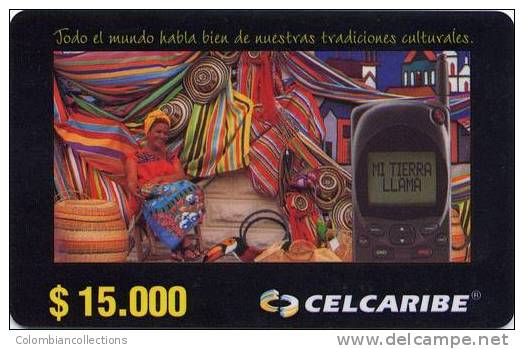 Lote TT150, Colombia, Tarjeta Telefonica, Celcaribe, Celular, Artesania, Used Card, Not Perfect - Colombie