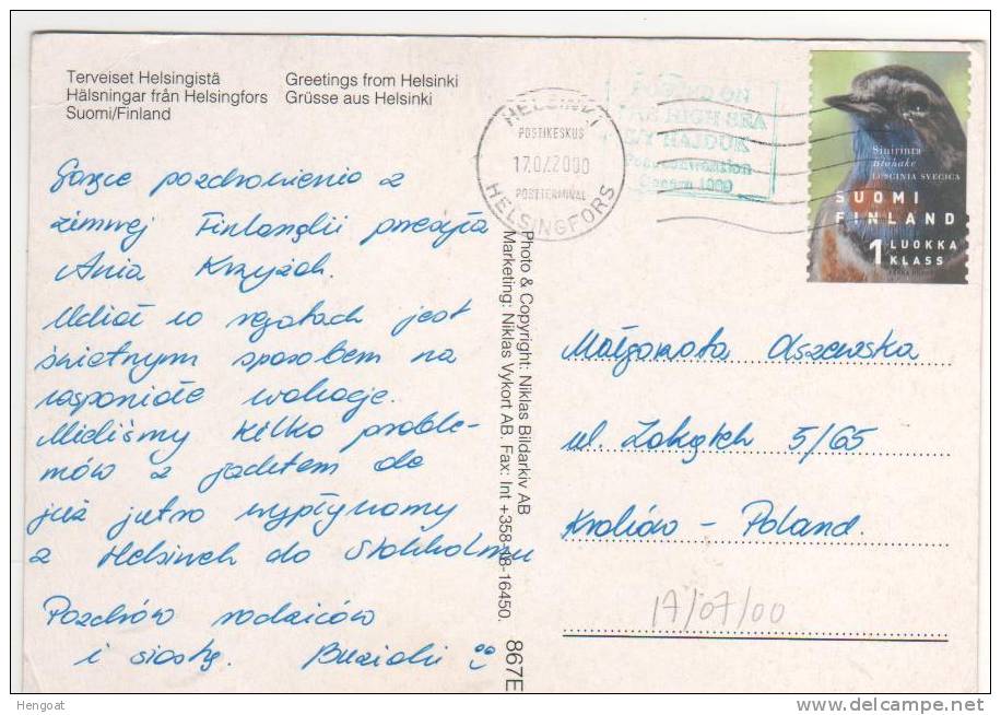 Beau Timbre Thème : " Oiseau " / Carte , Postcard  Du 17/07/00 Pour La Pologne - Lettres & Documents