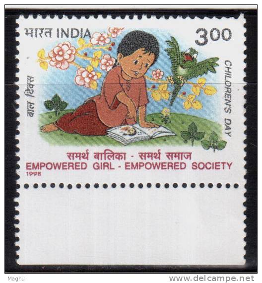 India MNH 1998, Childrens Day, Empowered Girl- Empowered Society, Kinder, Child In Green Farm, Bird, Book, - Ungebraucht