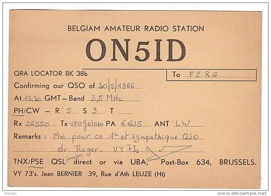 CARTE RADIO QSL - BELGIQUE - LEUZE - 1966. - Amateurfunk