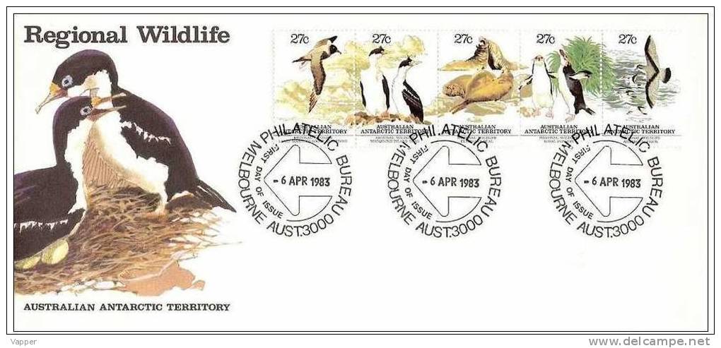 Wildlife, Birds, Pinguin 1983 Australian Antarctic Territory Stamps Strip FDC - Pingouins & Manchots