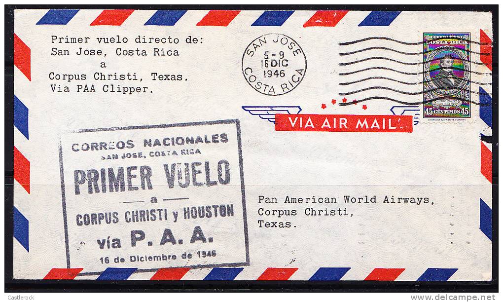 T)1946,FFC SAN JOSE  COSTA RICA TO CORPUS CHRISTI,TEXAS,VIA PAA CLIPPER. - Erst- U. Sonderflugbriefe