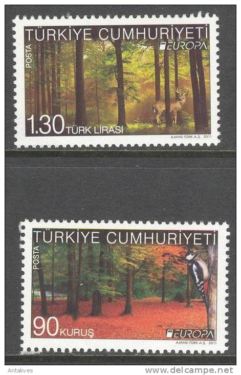 Turkey 2011 Europa CEPT Forest Bird Woodpecker Deer Set Of 2 MNH** - 2011