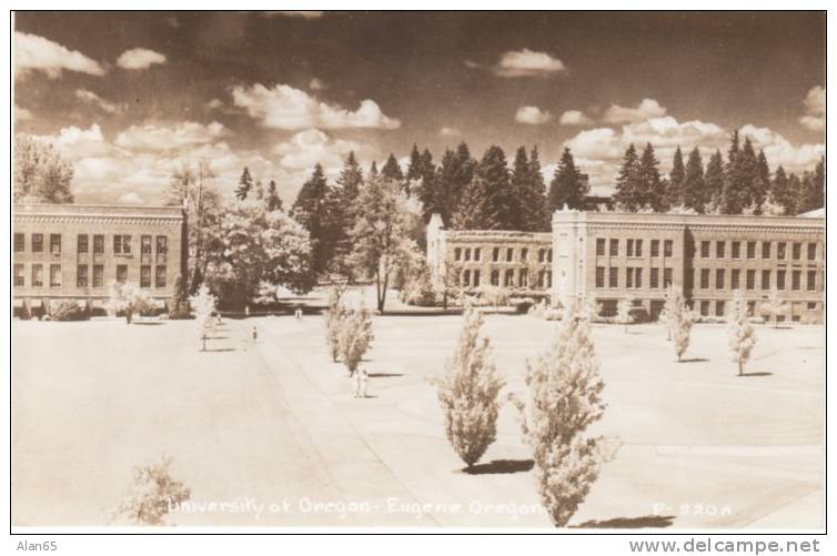 Eugene OR Oregon, University Of Oregon Campus Buildings On C1940s Vintage Real Photo Postcard - Eugene