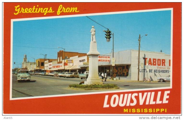Louisville MS Mississippi, Street Scene, Tabor Drug Store, C1960s Vintage Postcard - Autres & Non Classés