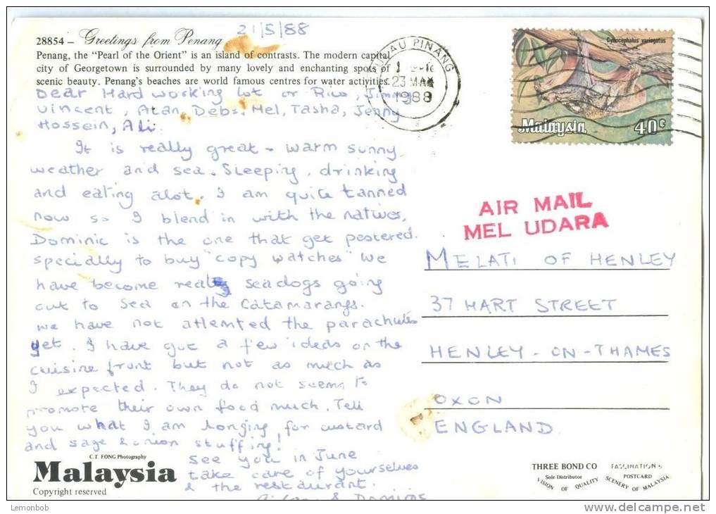 Greetings From PENANG,  Malaysia, 1988 Used Postcard [10537] - Malaysia