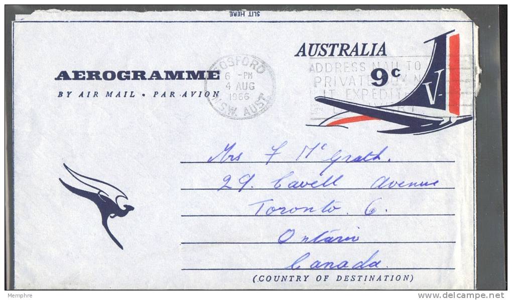 1966  9 D. Aerogramme To Canada - Aerograms