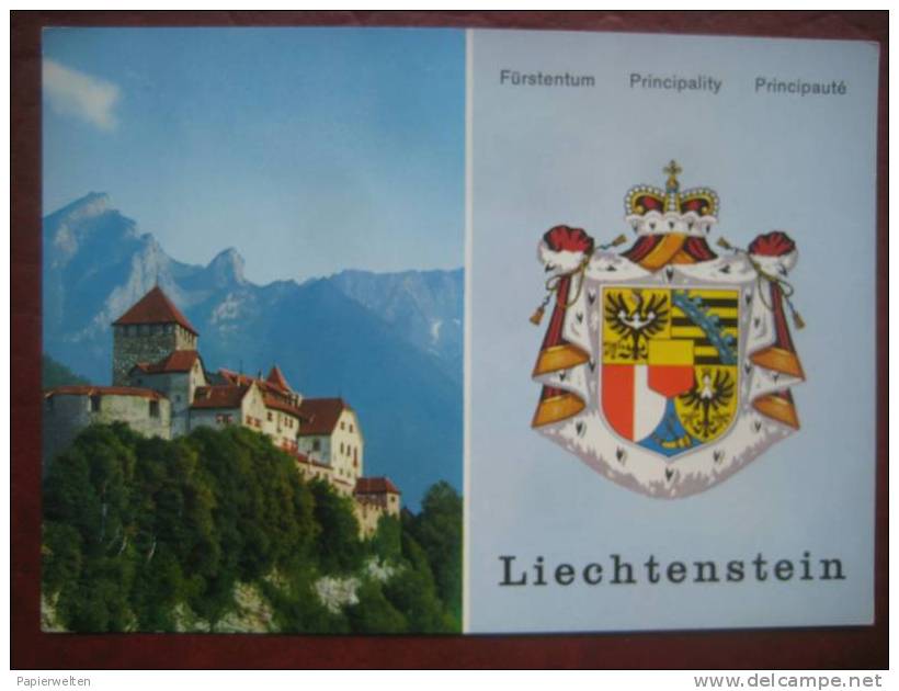 Vaduz (FL) - Zweibildkarte (Schloss / Wappen Von Liechtenstein) - Liechtenstein