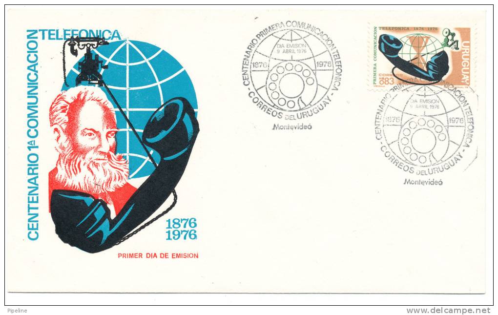 Uruguay FDC 9-4-1976 Telephone Centenary With Cachet - Uruguay